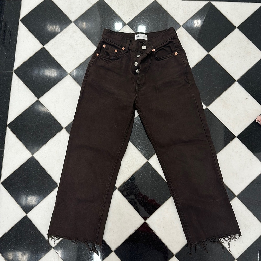 Zara brown straight leg jeans